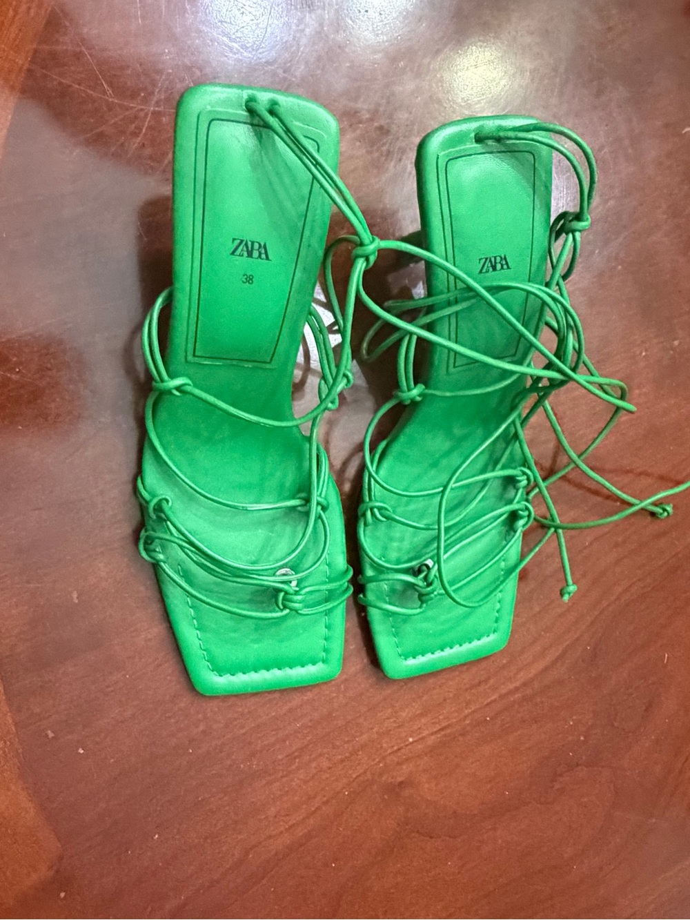 Zara Green  Strappy Square-Toe Sandals